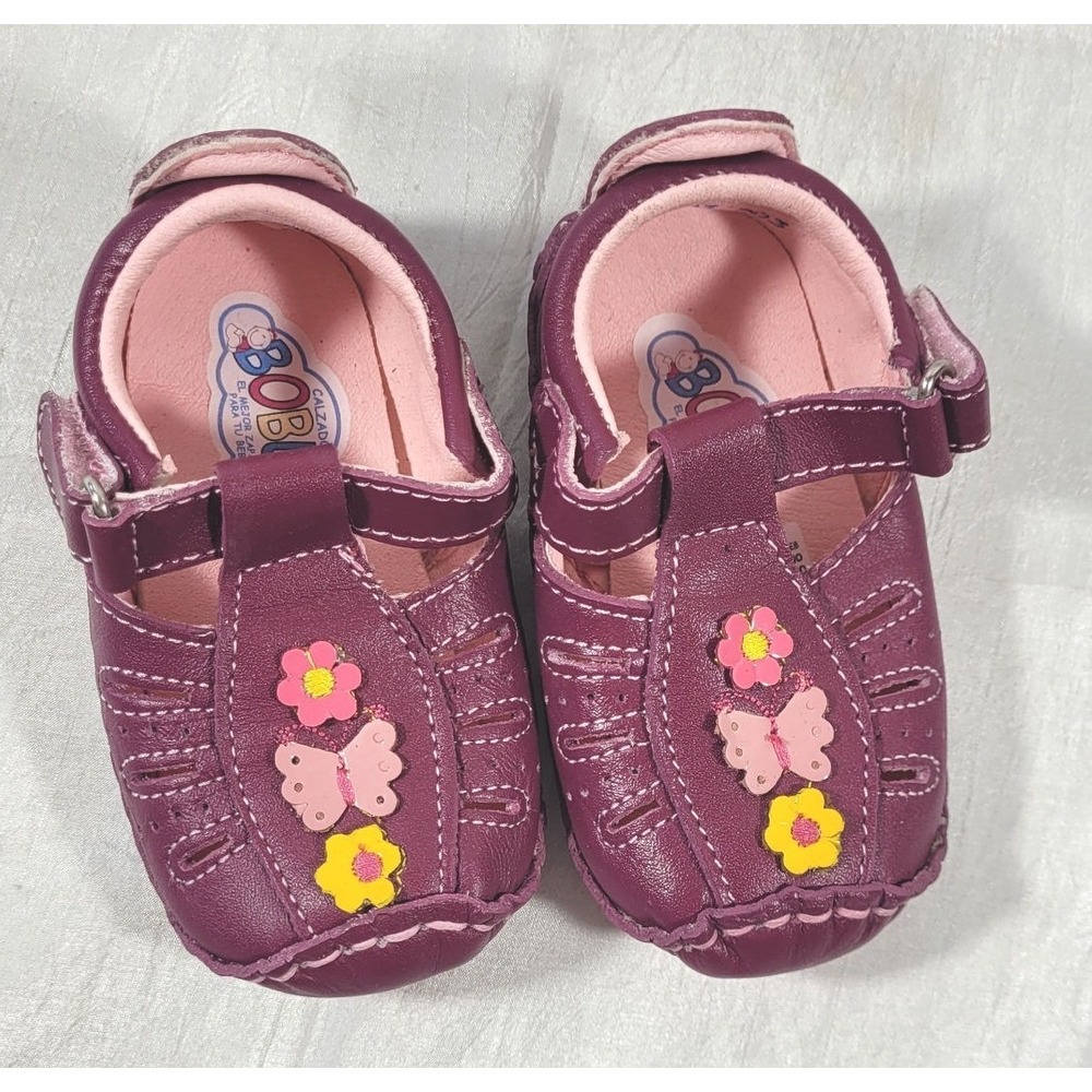 Calzado Bobus Buru's Baby Huarache Shoes w/ Flowers & Butterfly - Plum/Pink 12.5